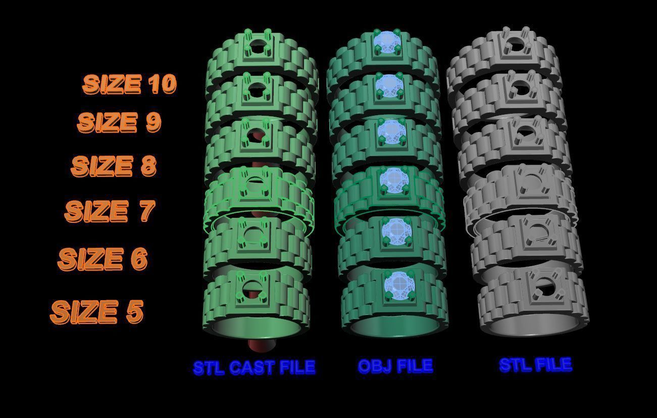 Signet Ring Diamond Link Style Mix Size  3D print model_2