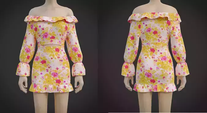 OffShoulder Ruffle blouse MiniSkirt Dress- 2 Piece Summer Outfit