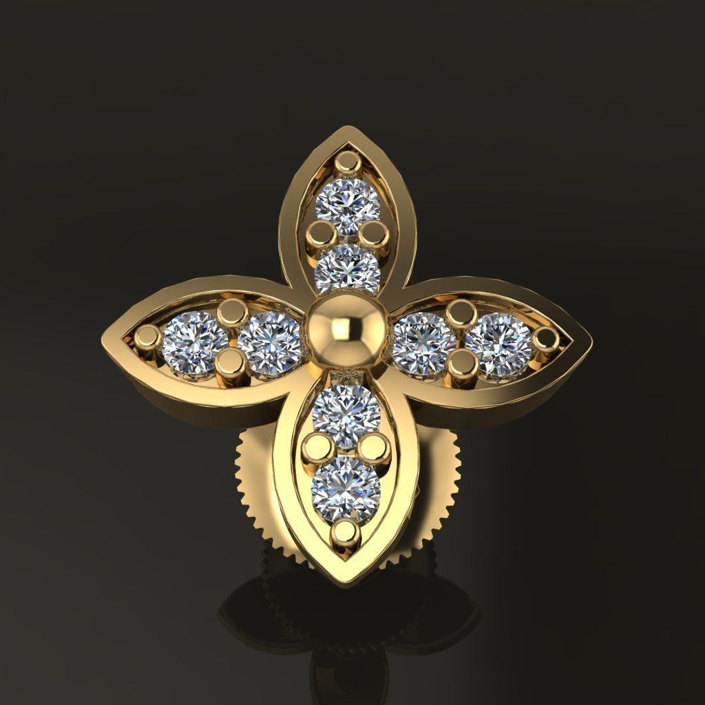 Clover Charm Stud Earring 3D print model_2