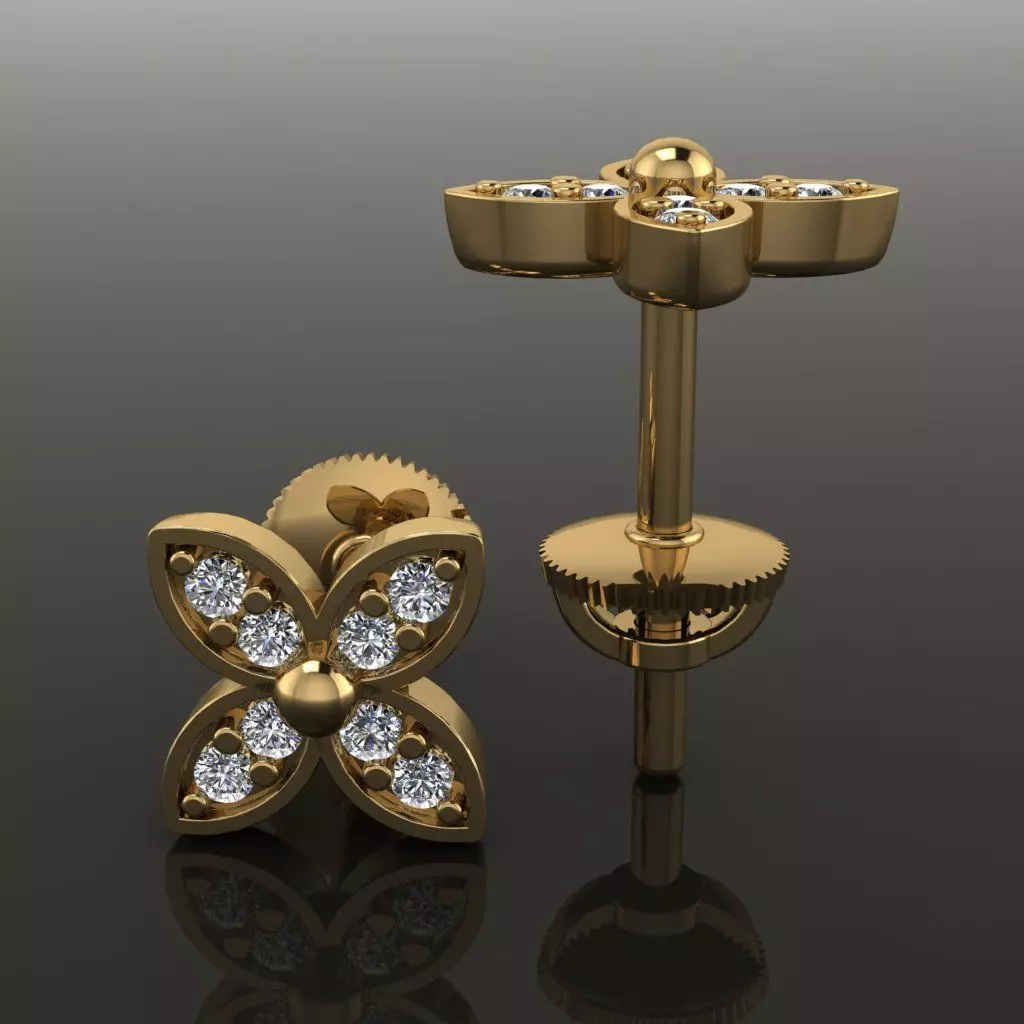 Clover Charm Stud Earring 3D print model_0