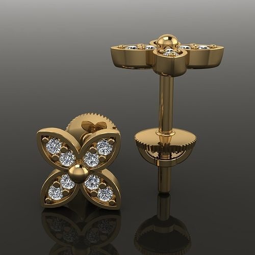 Clover Charm Stud Earring 3D print model