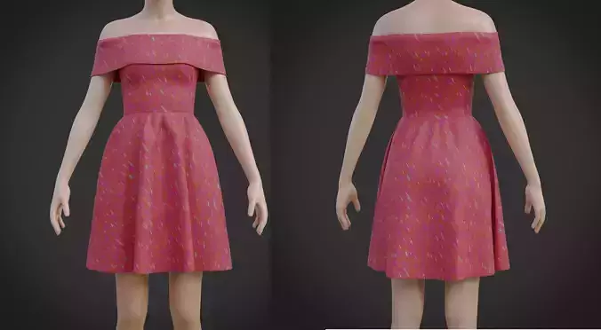 Red Off shoulder Print Dress