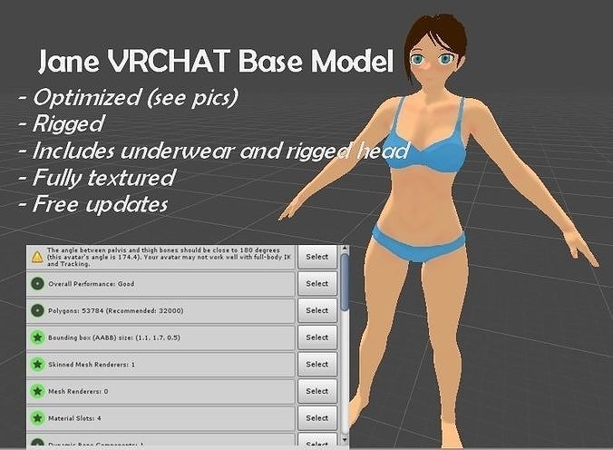 Jane Female VRCHAT Base Model Low-poly 3D model