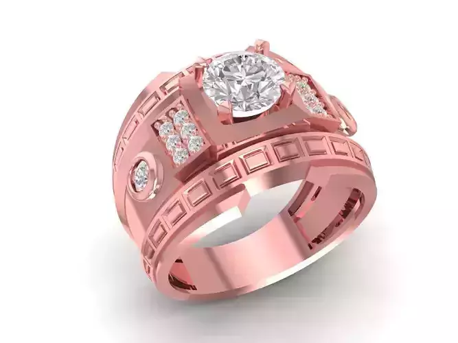 Geometric Diamond Men Ring with Round Center Stone  3100