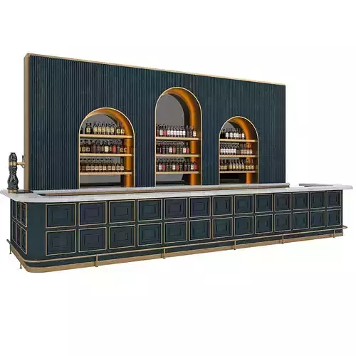 LOFT RESTAURANT BAR COUNTER dark blue and gold 3D model