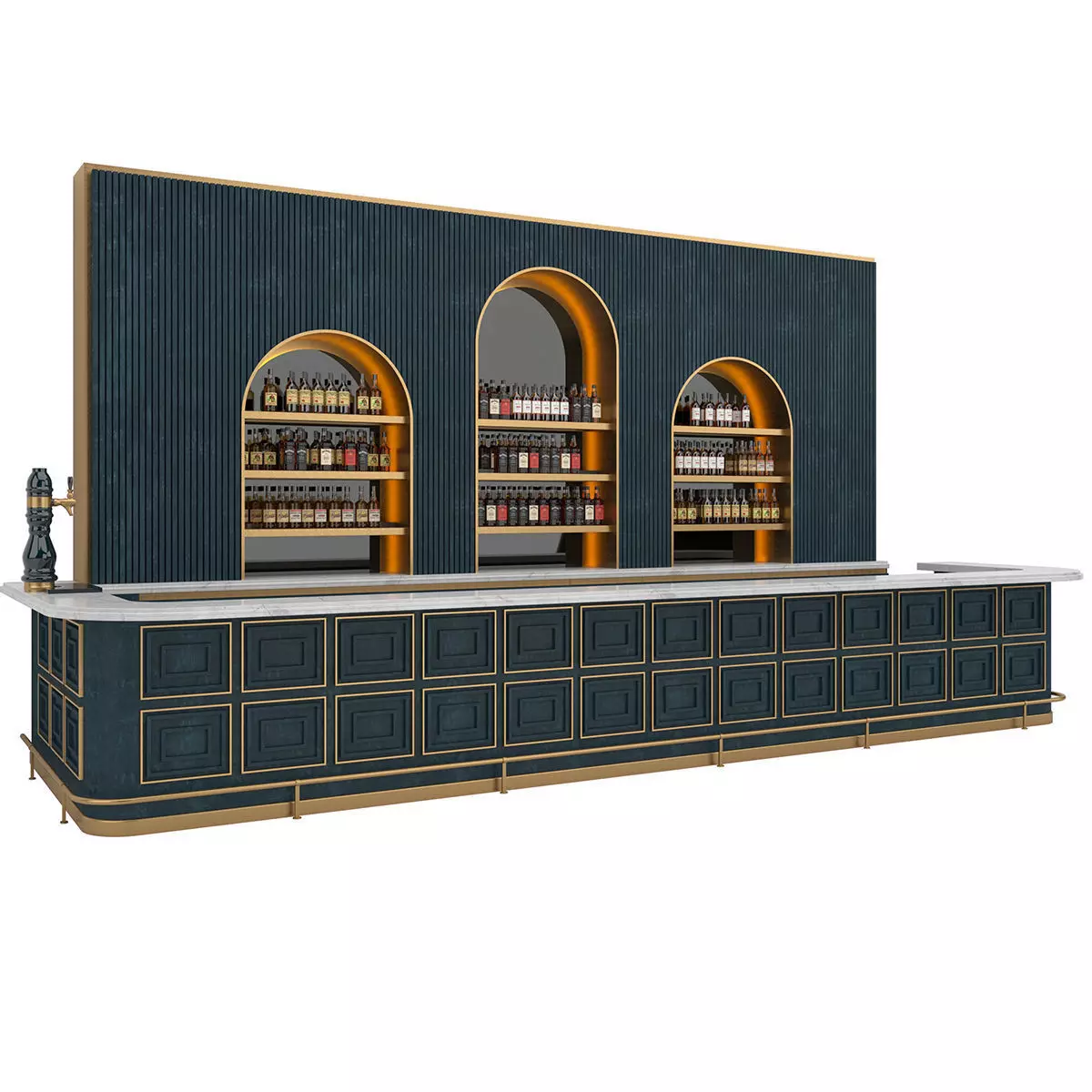 LOFT RESTAURANT BAR COUNTER dark blue and gold 3D model