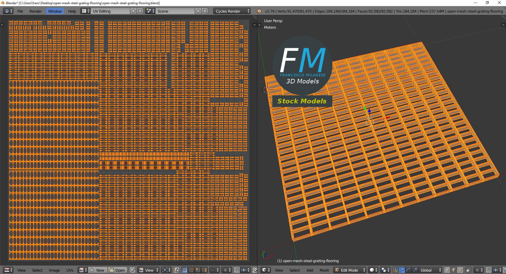 Open mesh steel grating flooring 3D model_10