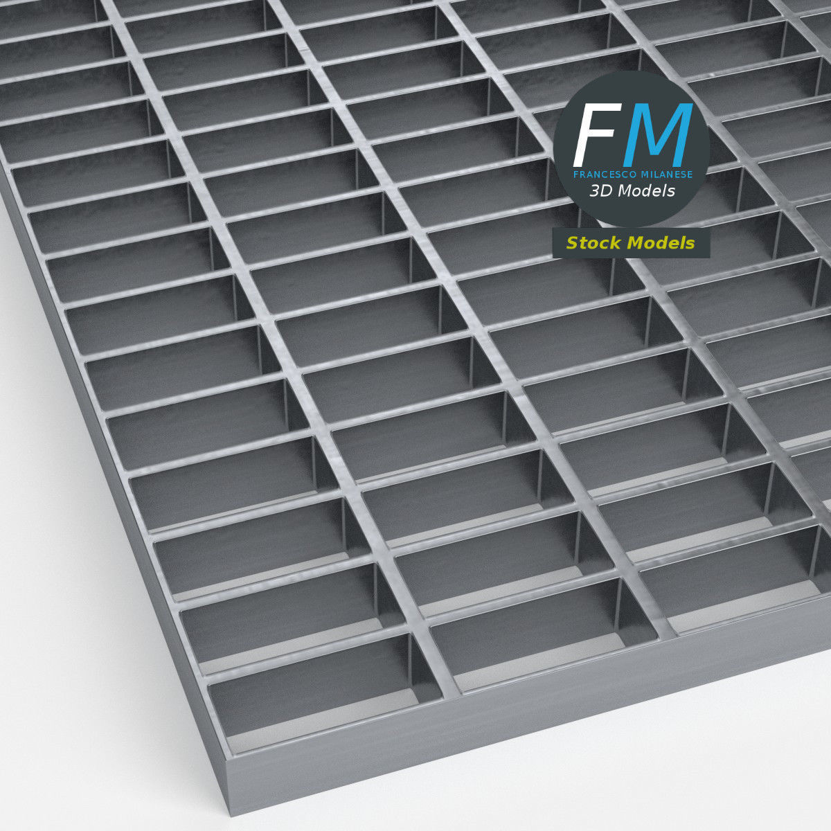 Open mesh steel grating flooring 3D model_3