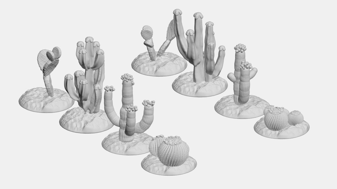 Tabletop Miniatures - Sand Desert Cactus Package 3D print model_4