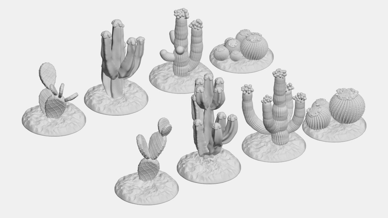 Tabletop Miniatures - Sand Desert Cactus Package 3D print model_3