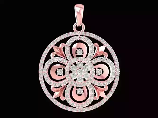 Gold Round Filigree Pendant with Diamond Accents 3083