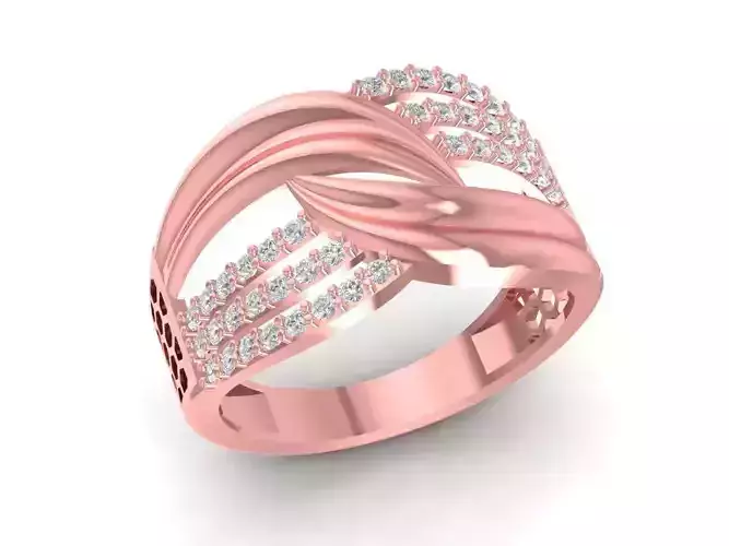 Elegant Women Wide Band Ring with Pave Diamond Strands 3084