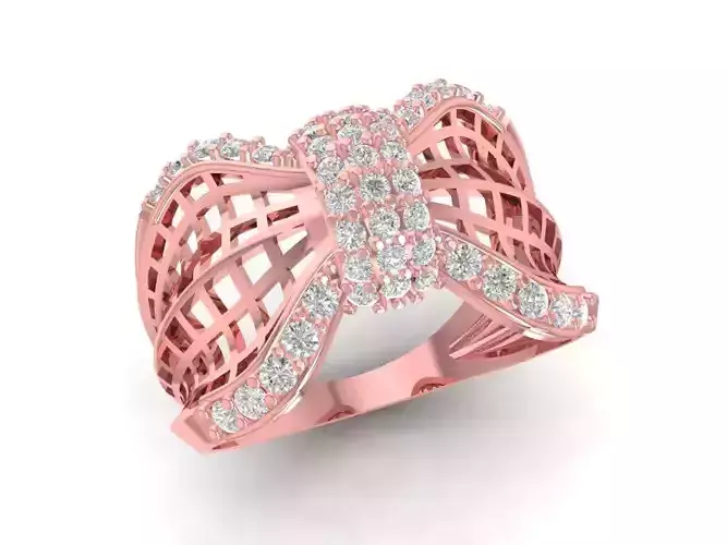 Women Bow Ring with Diamond Pave Lattice Design 3086
