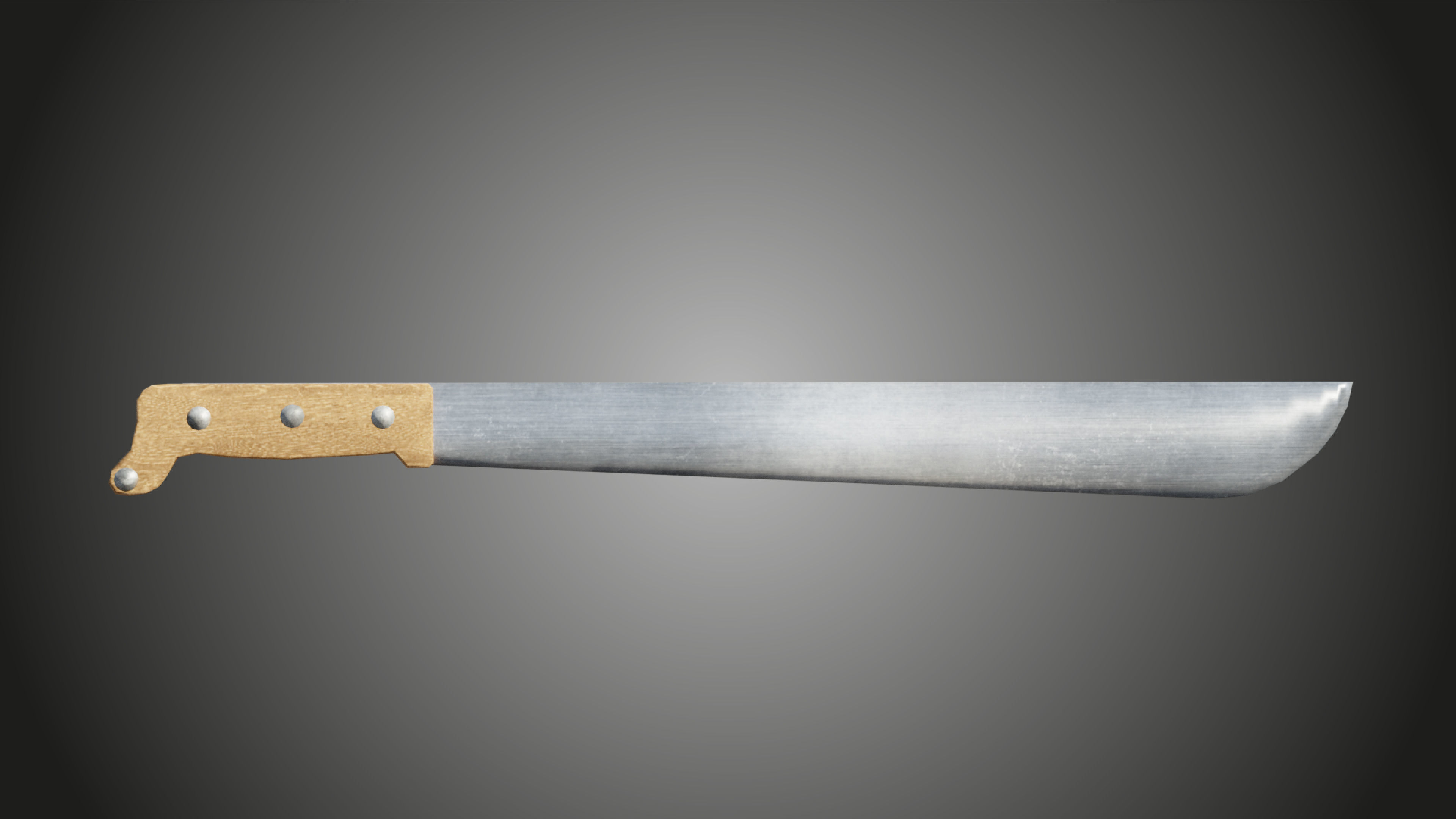 Machete knife with wooden handle Low-poly 3D model_1