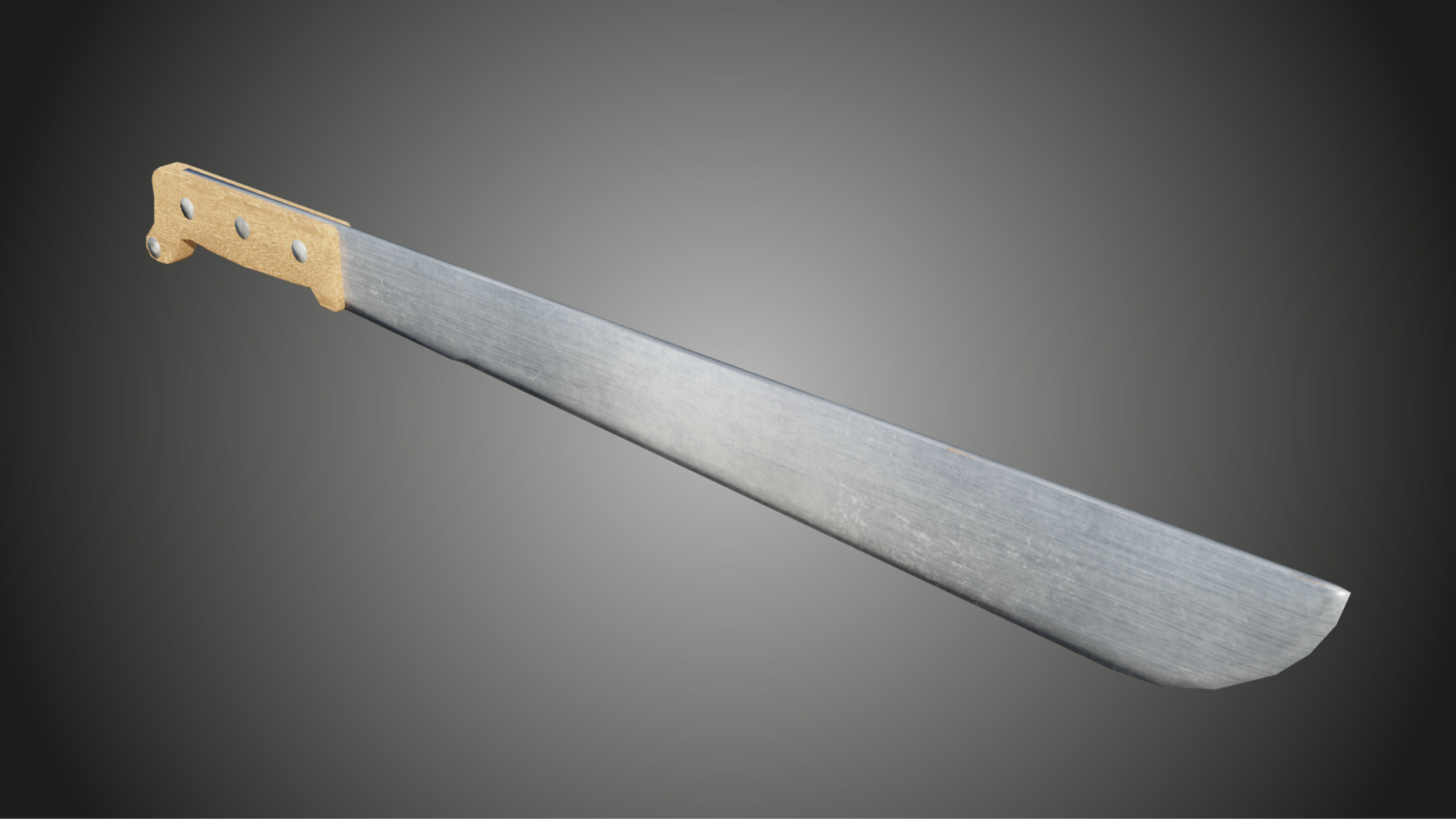 Machete knife with wooden handle Low-poly 3D model_2