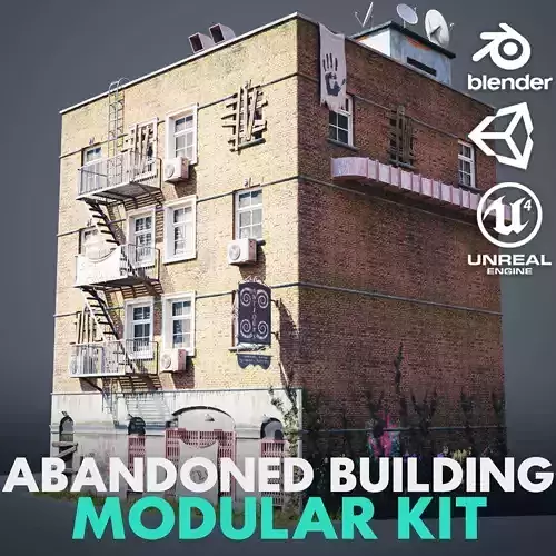 Abandoned building modular kit Low-poly 3D model