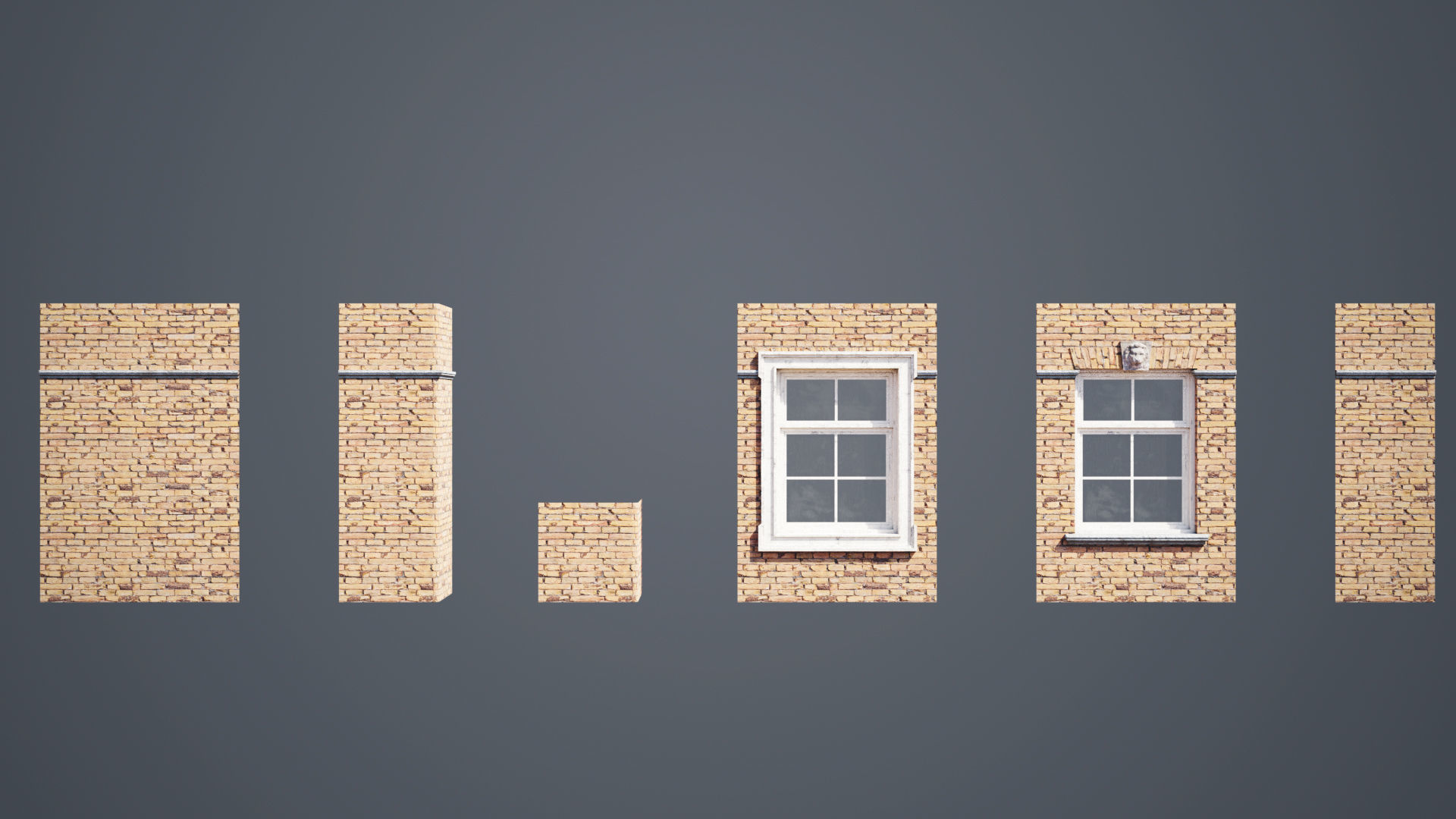 Abandoned building modular kit Low-poly 3D model_7