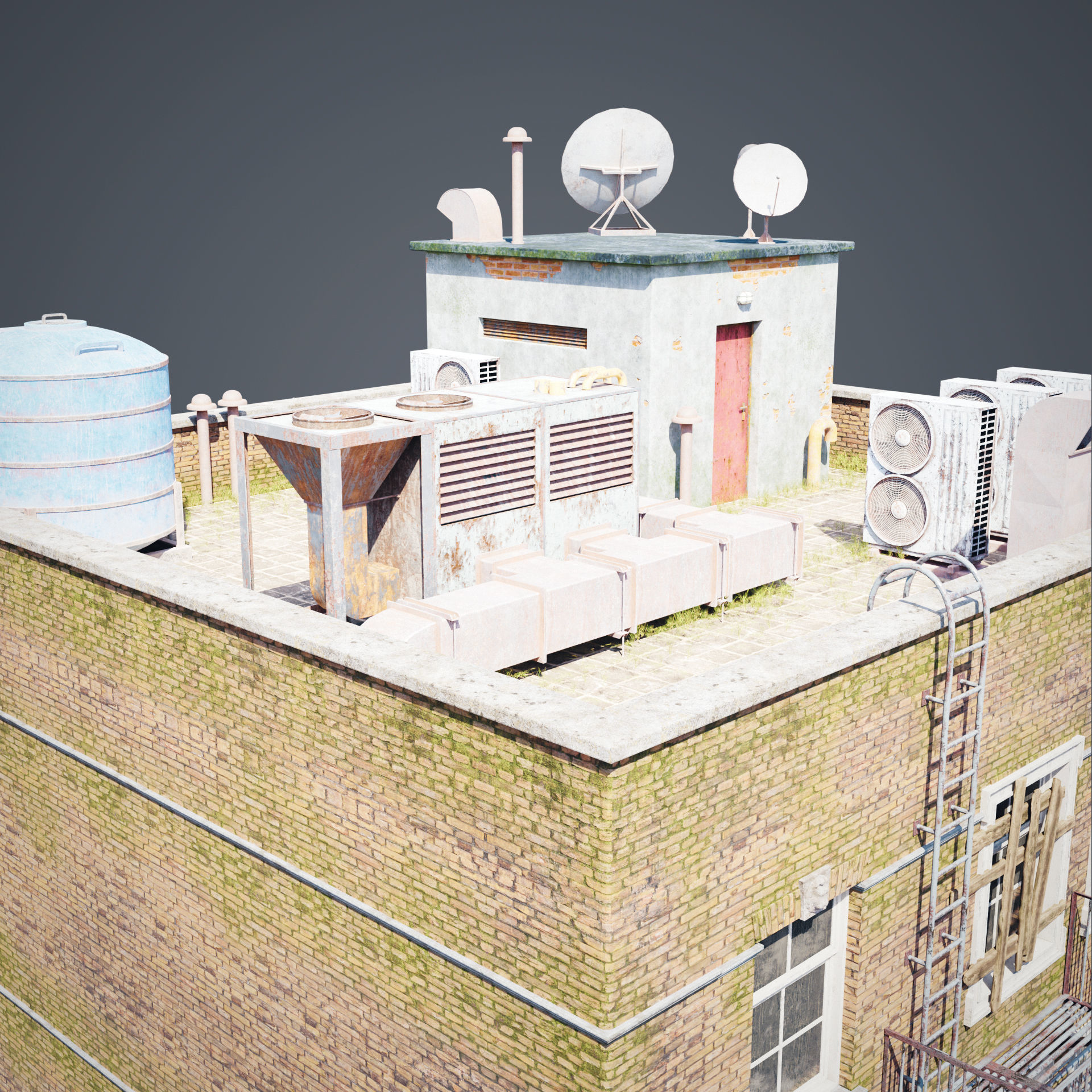 Abandoned building modular kit Low-poly 3D model_4