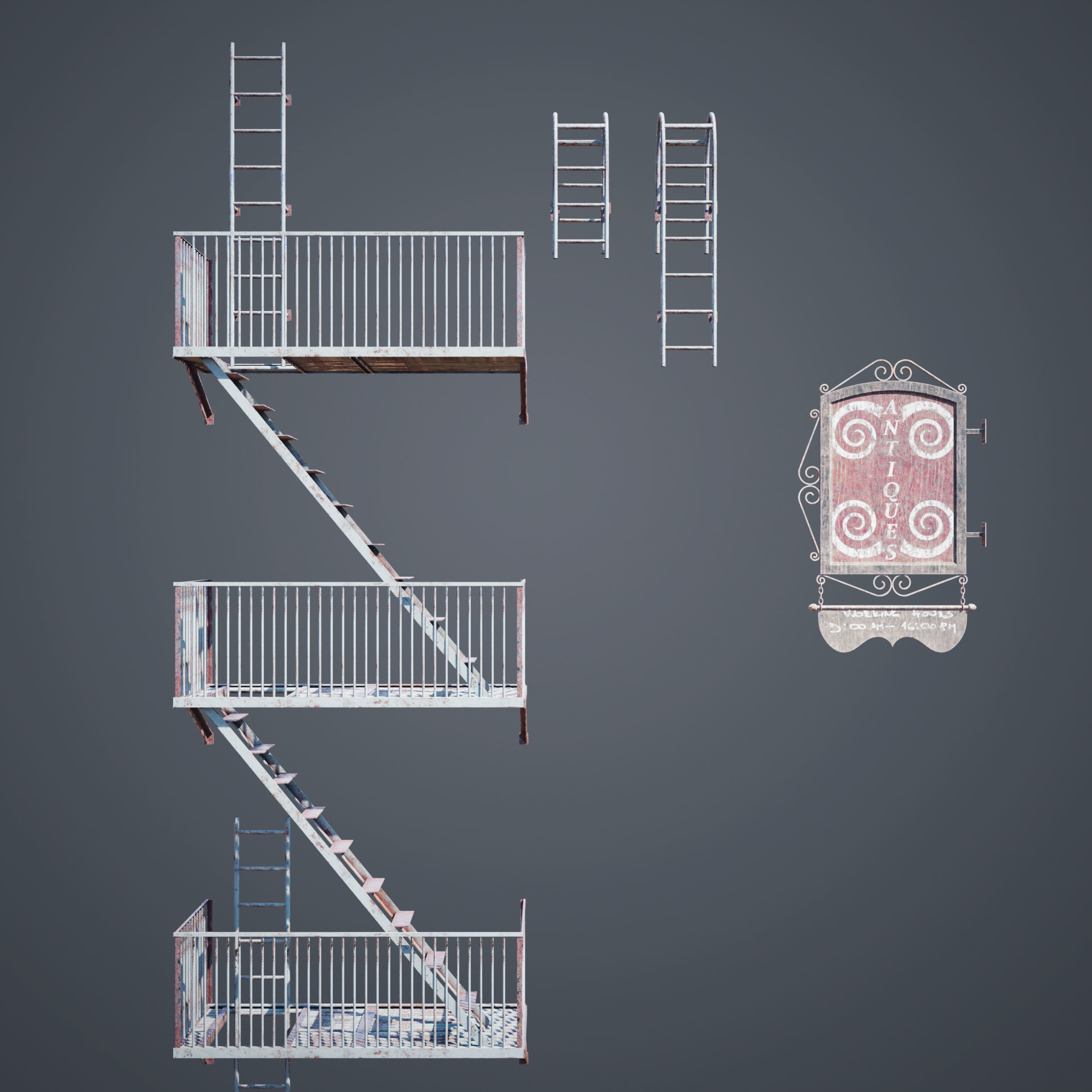 Abandoned building modular kit Low-poly 3D model_23