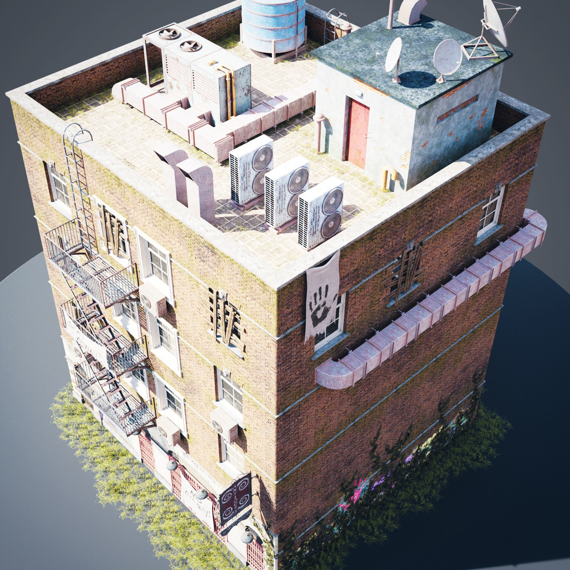 Abandoned building modular kit Low-poly 3D model_1