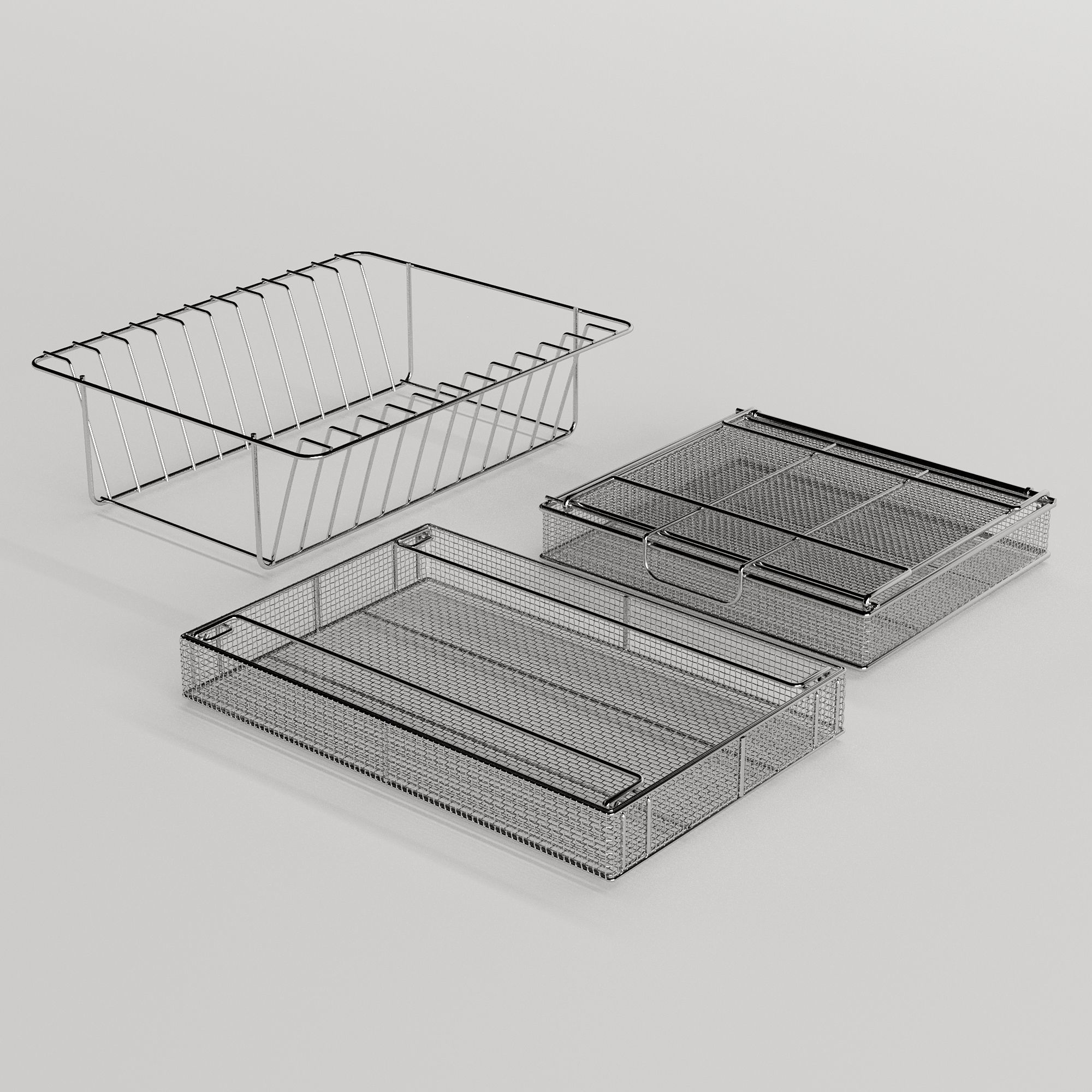 Steel baskets and tray support for instruments 3D model_2