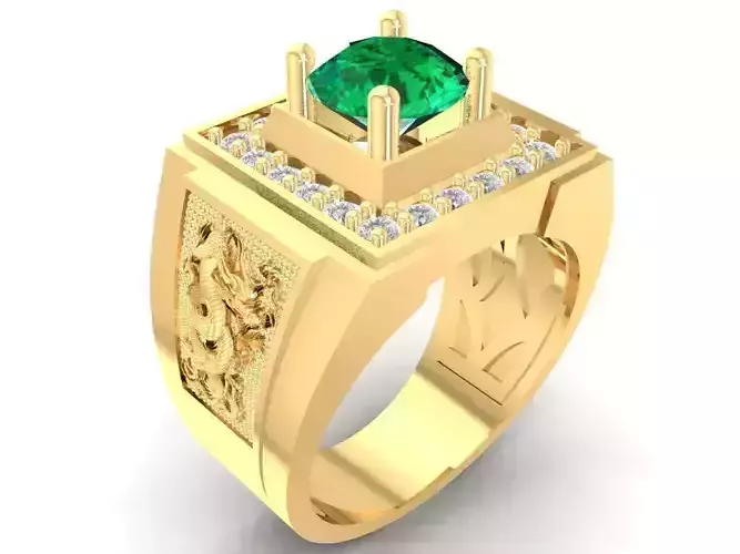 Korean Style Men Ring with Asian Dragon Engraving  3096