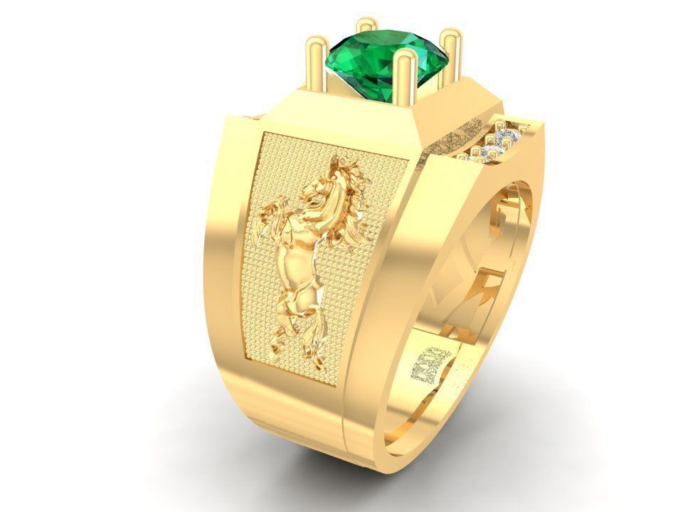Luxury Horse Engraved Men Diamond Ring 3097 3D print model_1