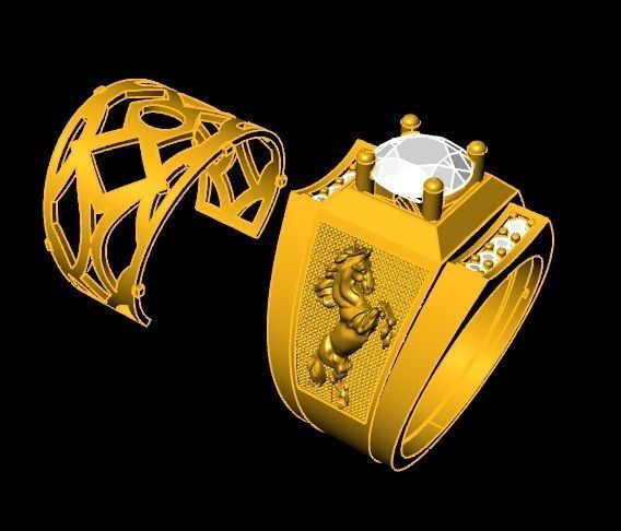 Luxury Horse Engraved Men Diamond Ring 3097 3D print model_5