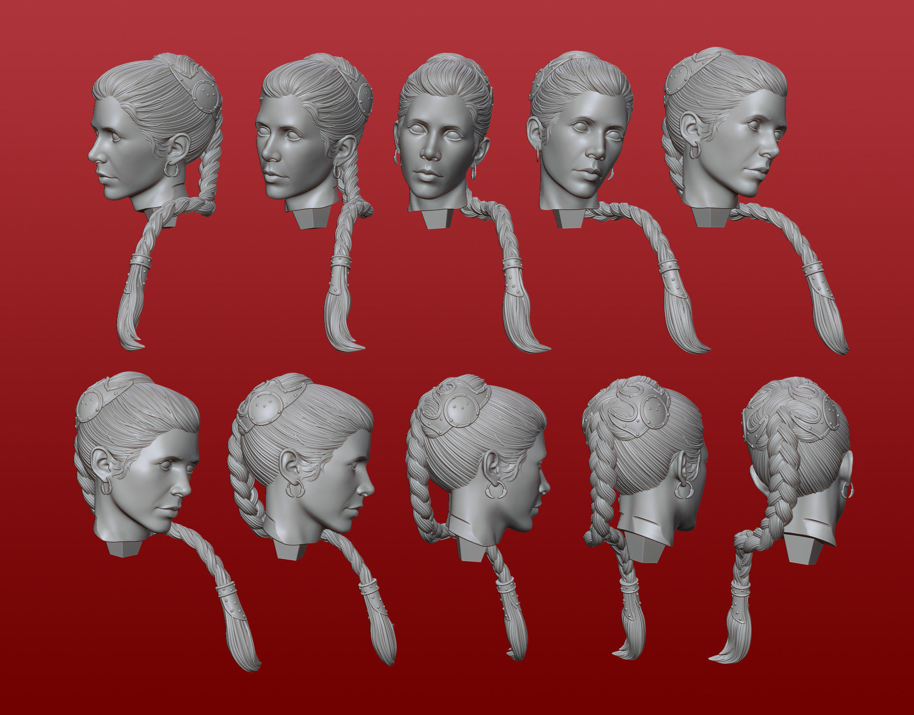 Likeness Carrie Fisher head for Slave Princess Leia  3D print model_3