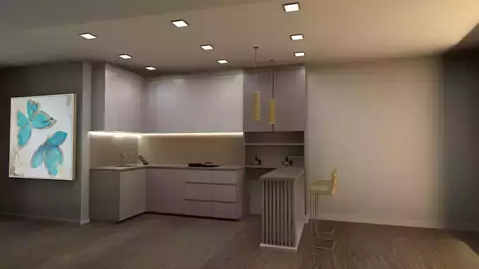 kitchen modern with butterfly painting on wall