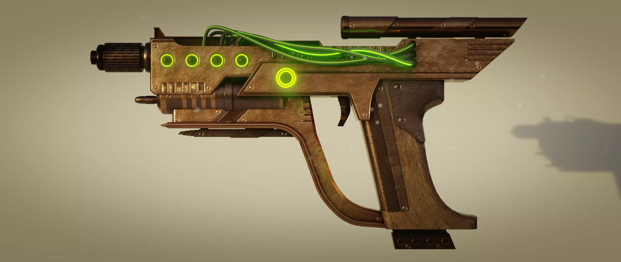 Steampunk Pistol Low-poly 3D model_0