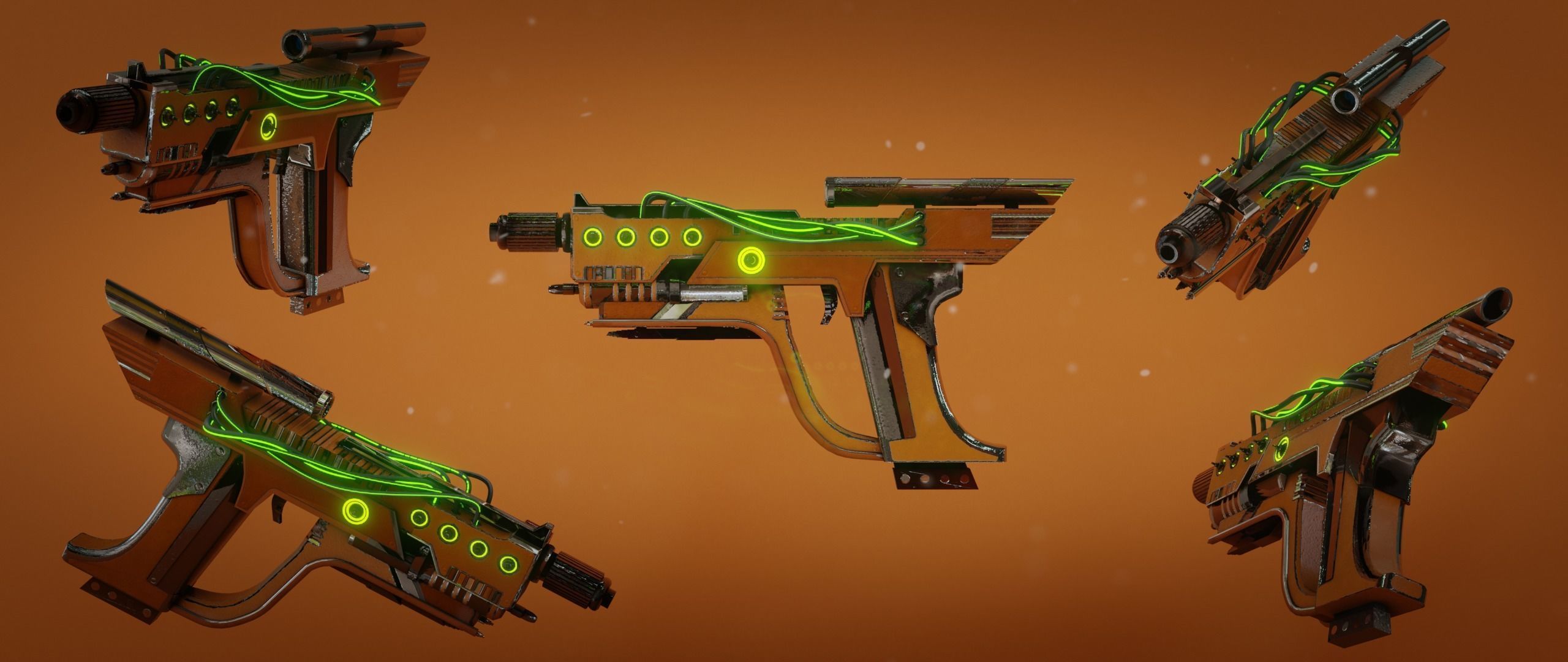 Steampunk Pistol Low-poly 3D model_8