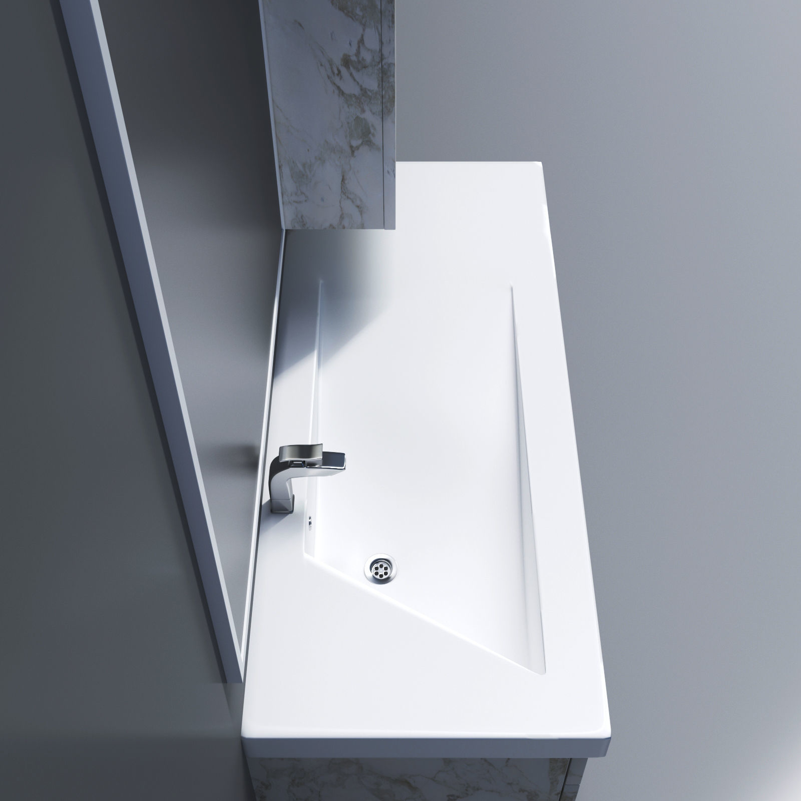 Bathroom vanity with marble top and mirror Low-poly 3D model_5
