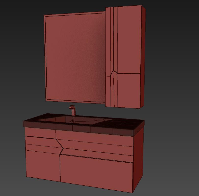 Bathroom vanity with marble top and mirror Low-poly 3D model_7