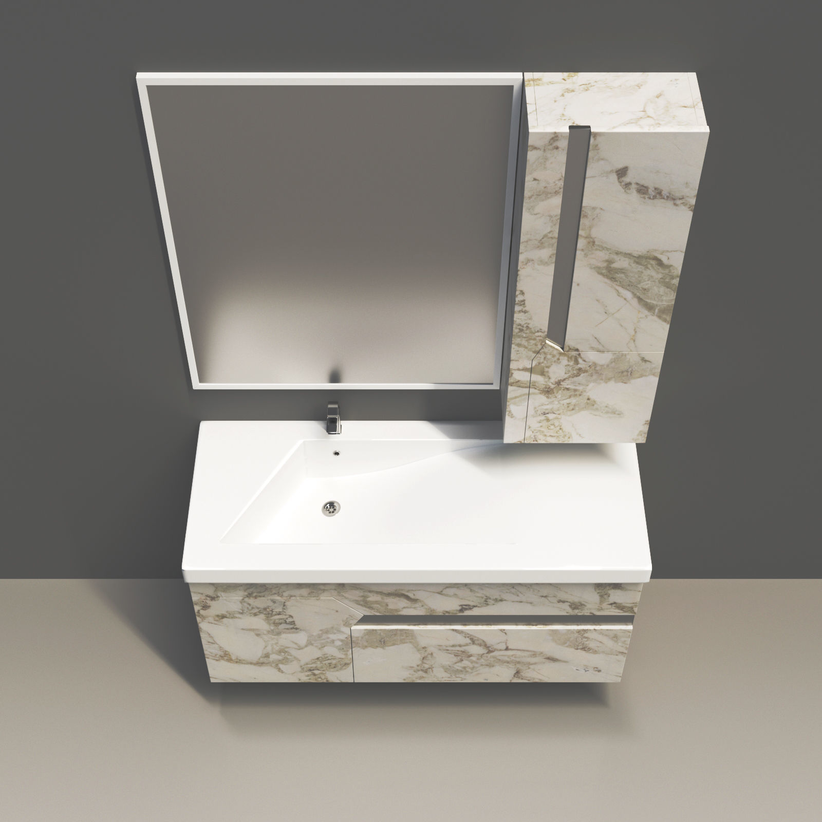 Bathroom vanity with marble top and mirror Low-poly 3D model_2