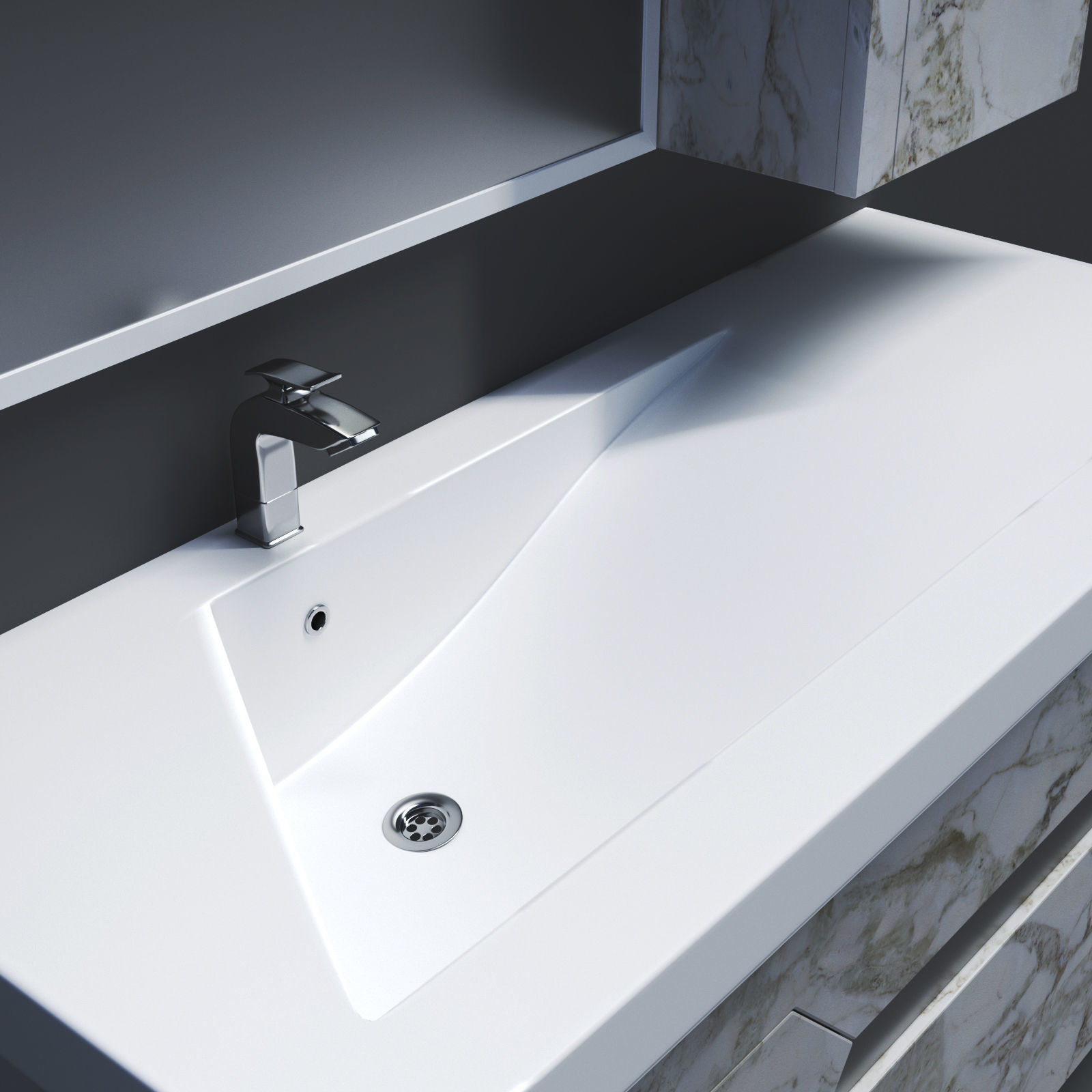 Bathroom vanity with marble top and mirror Low-poly 3D model_3