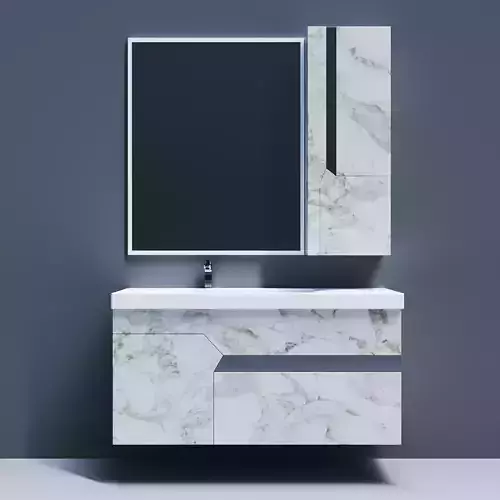 Bathroom vanity with marble top and mirror
