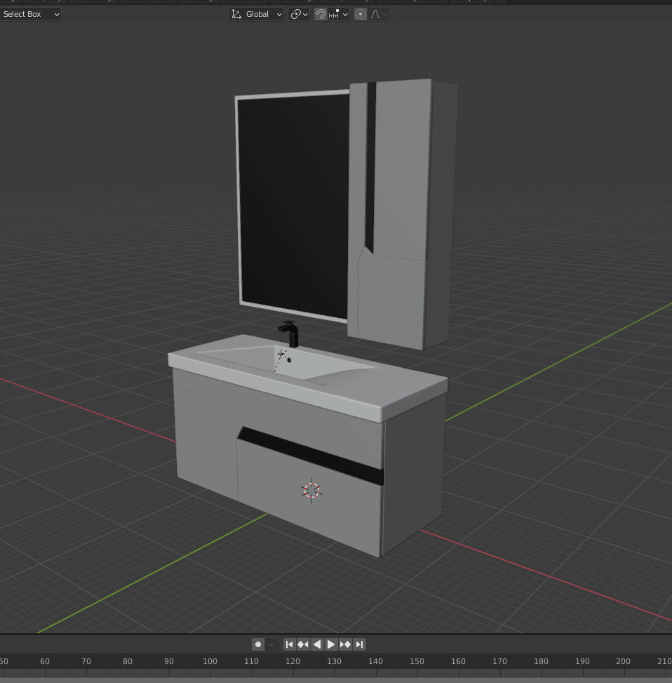 Bathroom vanity with marble top and mirror Low-poly 3D model_6