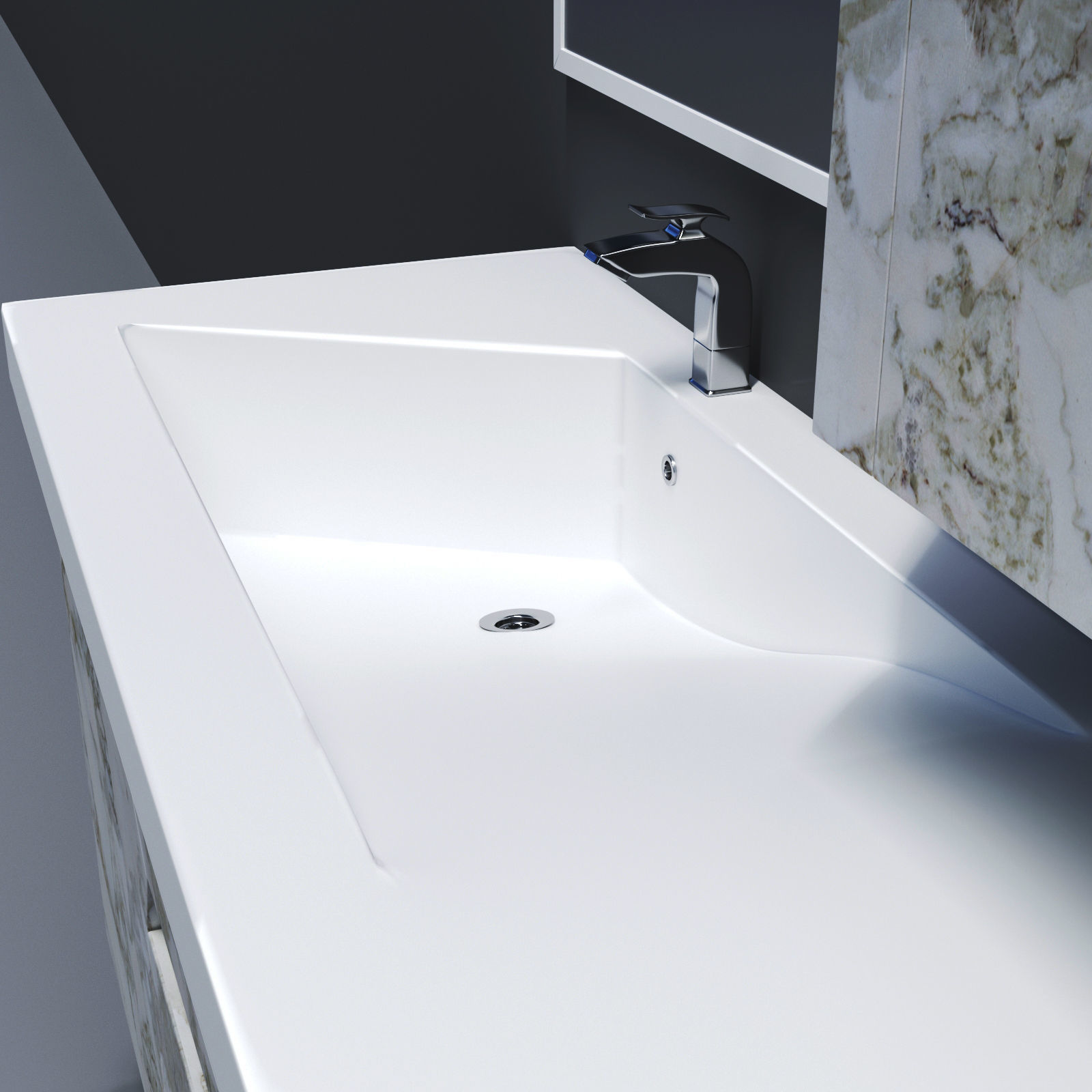 Bathroom vanity with marble top and mirror Low-poly 3D model_4