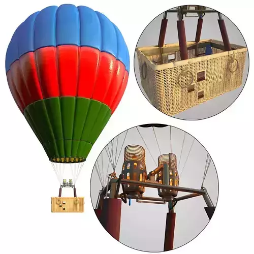 Parachute hot air balloon and wooden box