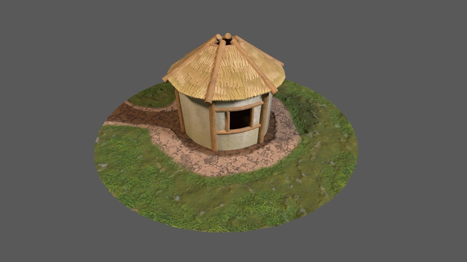 Simple Stylized Hay Hut Low-poly 3D model_5
