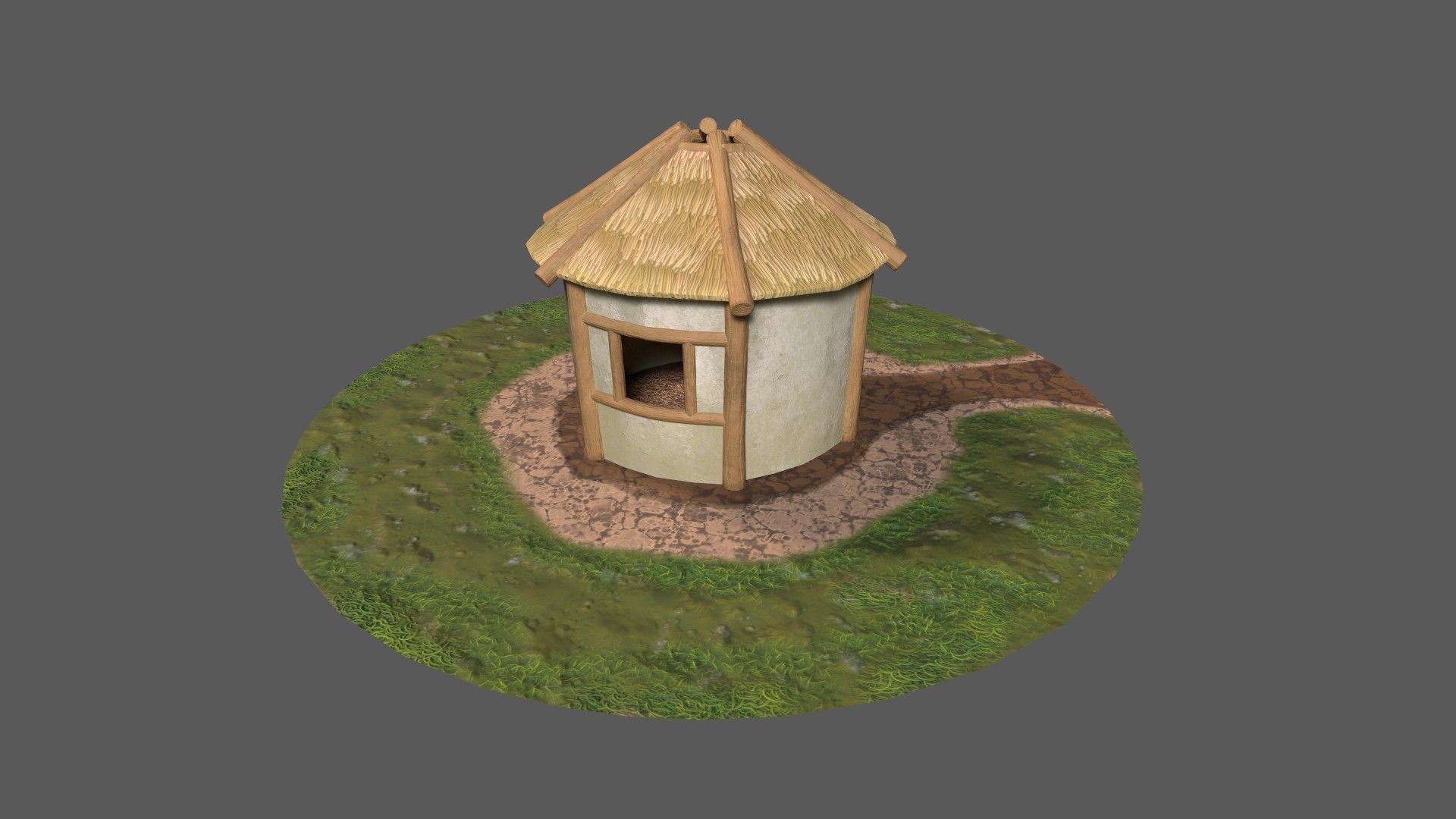 Simple Stylized Hay Hut Low-poly 3D model_8