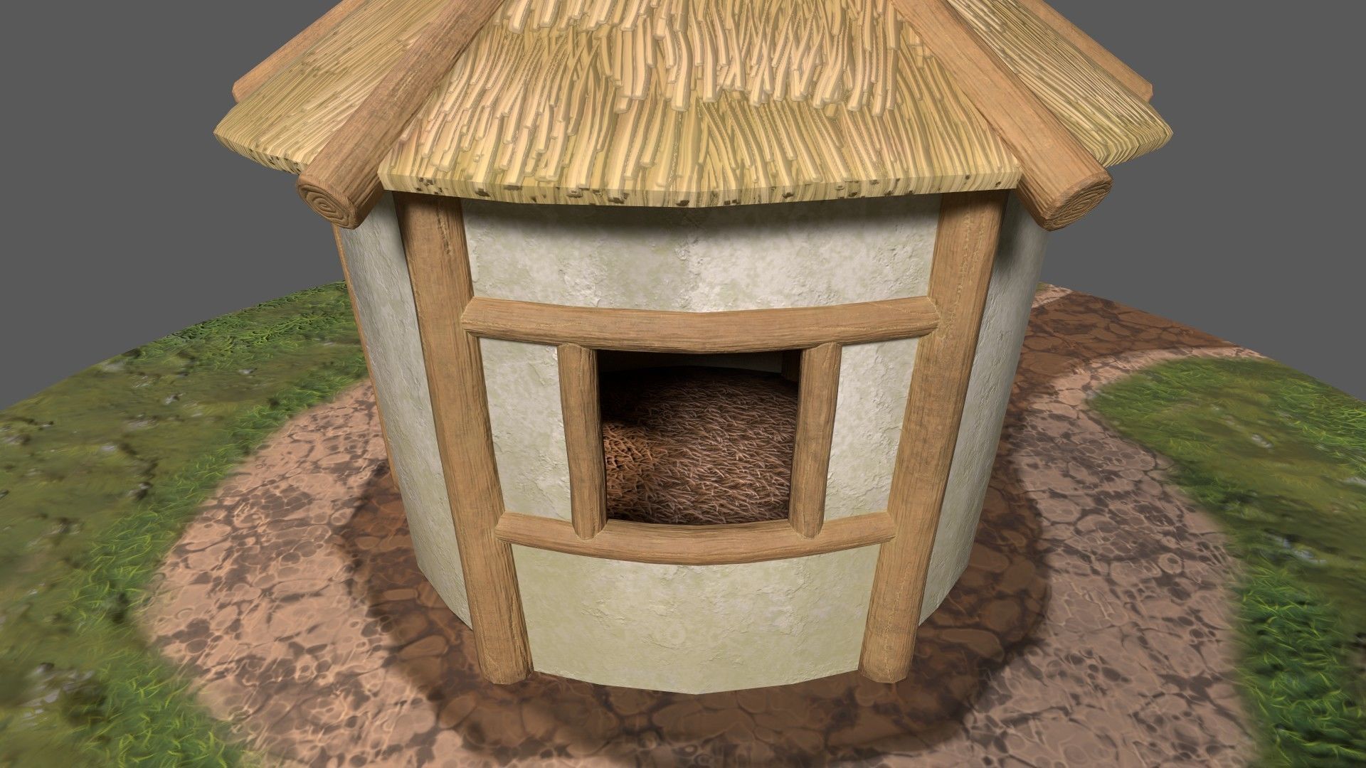 Simple Stylized Hay Hut Low-poly 3D model_2