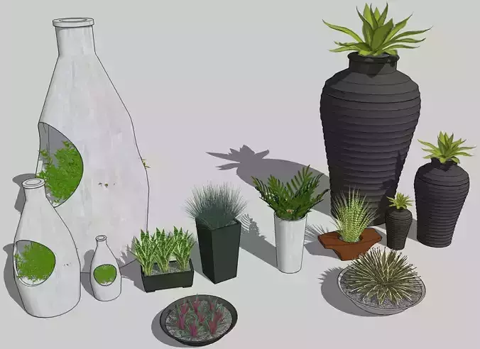 deco plants containers Low-poly 3D model