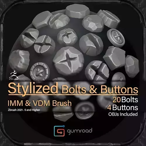 Stylised Bolts and Buttons IMM and VDM Brushes Zbrush 2021 3D model