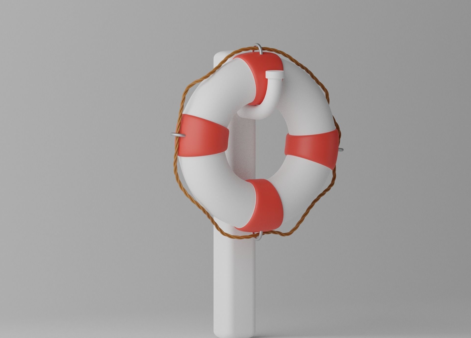 Lifebuoy life preserver on pole 3D model_4