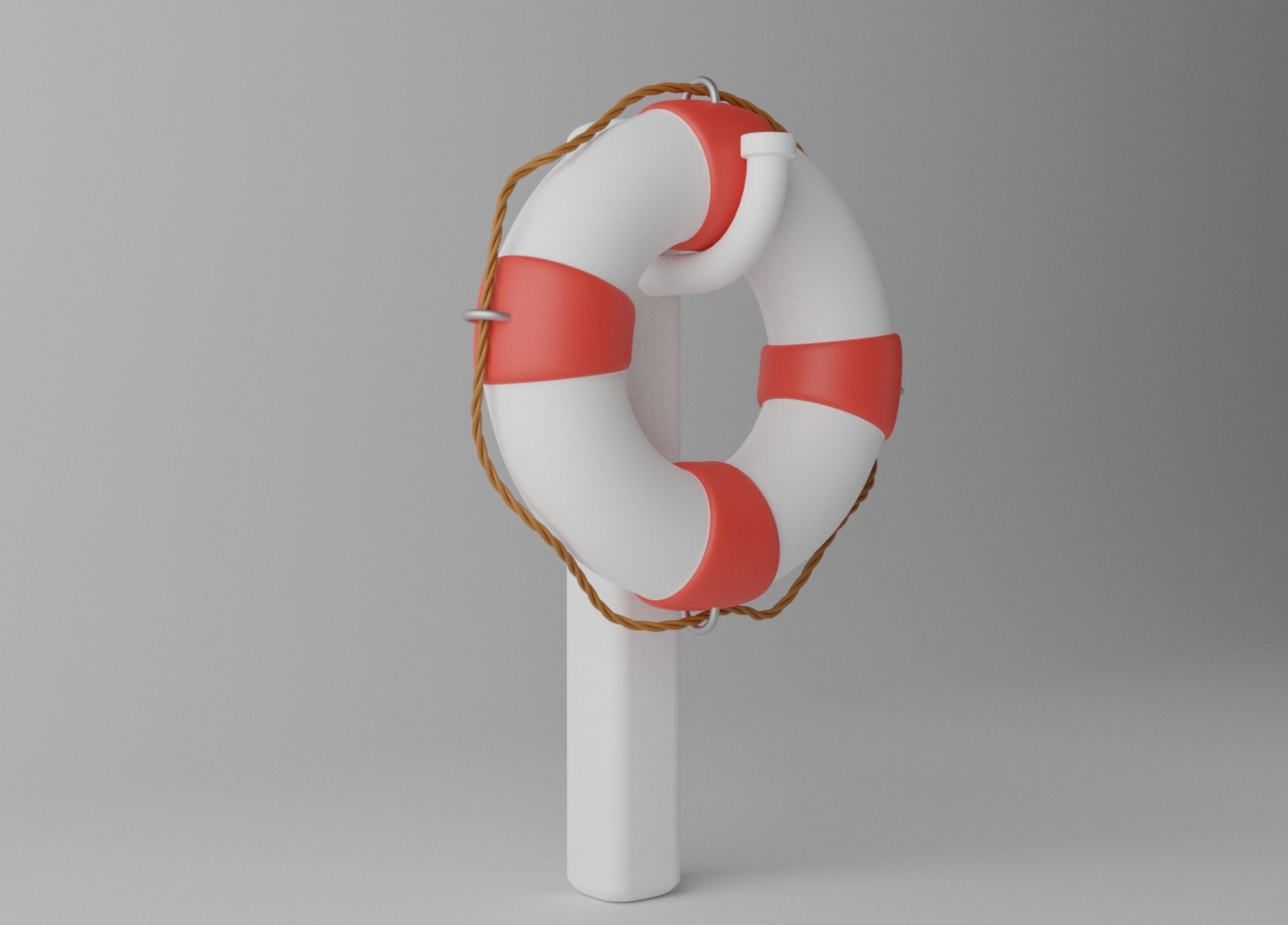 Lifebuoy life preserver on pole 3D model_5