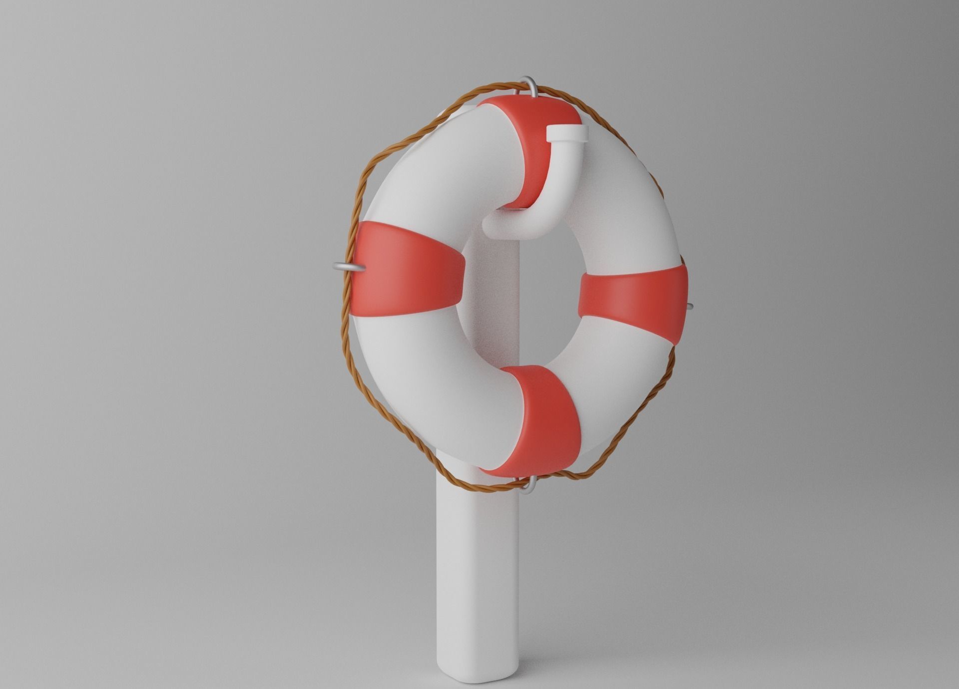 Lifebuoy life preserver on pole 3D model_3