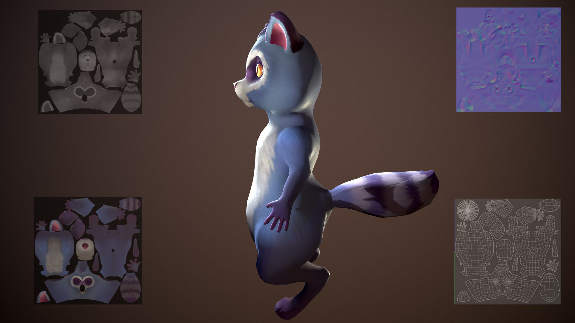 Game-ready raccoon animated Low-poly 3D model_5