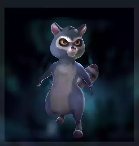 Game-ready raccoon animated